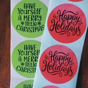 3/$15 Festive Holiday Stickers Red Green Two Inch Large Round SET OF 50